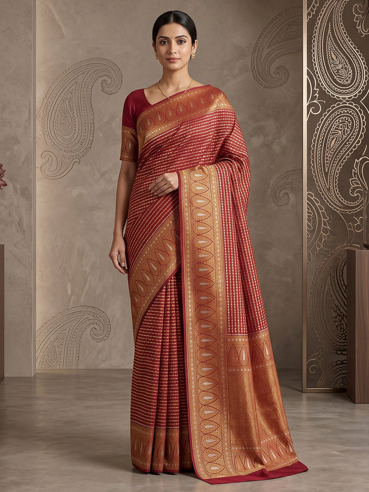 Maroon Art Silk Woven Saree