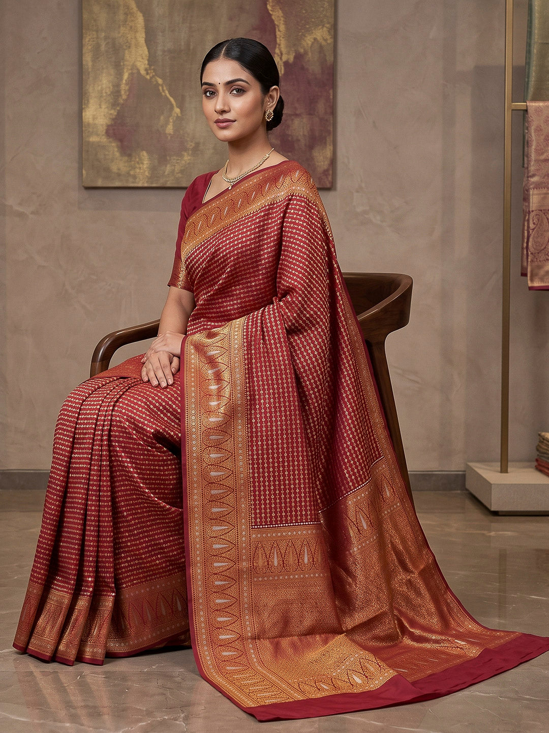 Maroon Art Silk Woven Saree