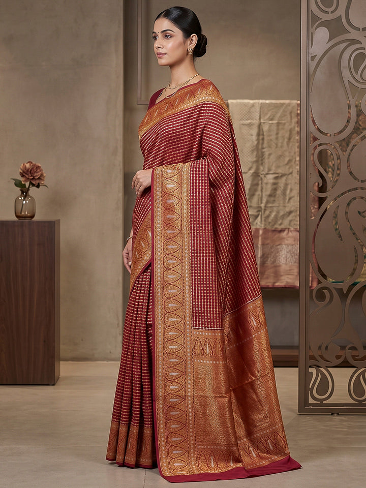 Maroon Art Silk Woven Saree