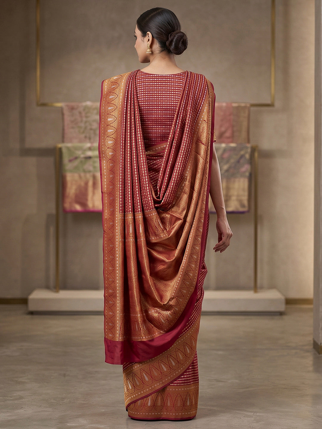 Maroon Art Silk Woven Saree