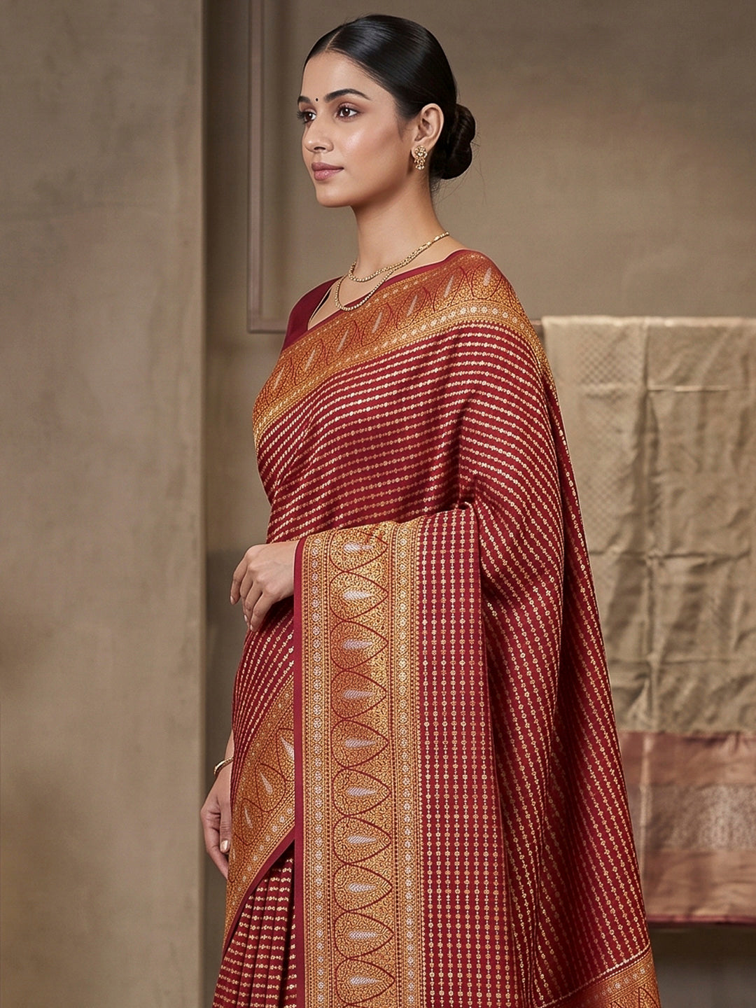 Maroon Art Silk Woven Saree