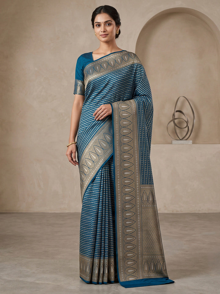 Peacock Blue Art Silk Woven Saree