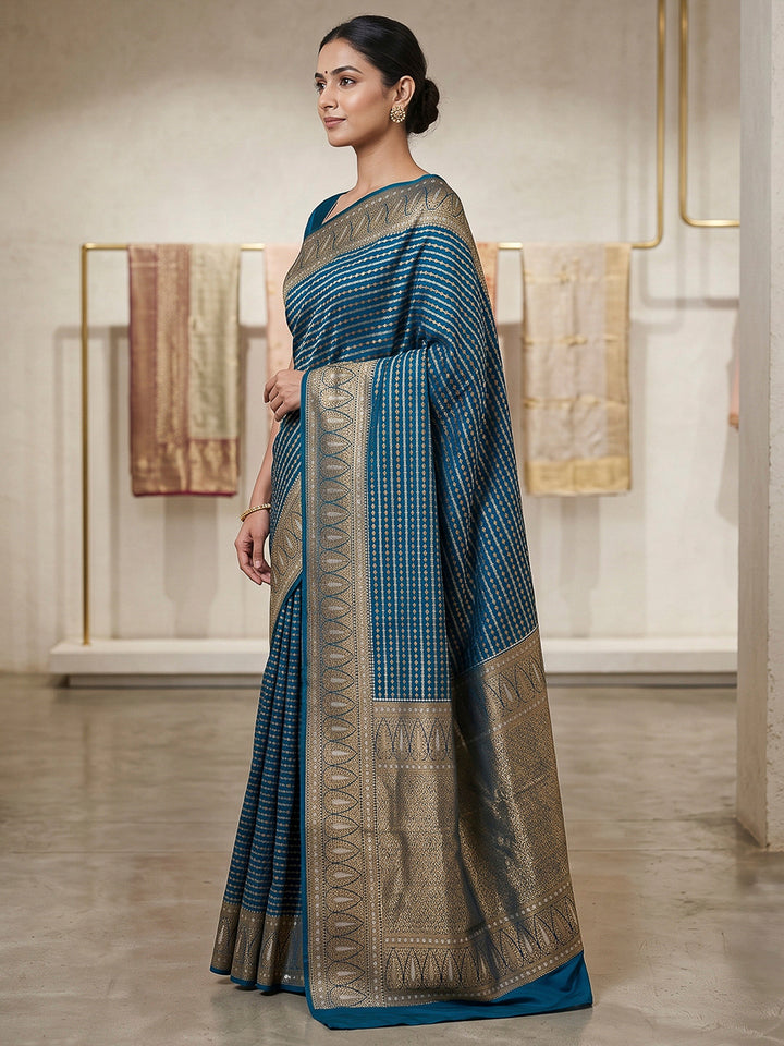 Peacock Blue Art Silk Woven Saree