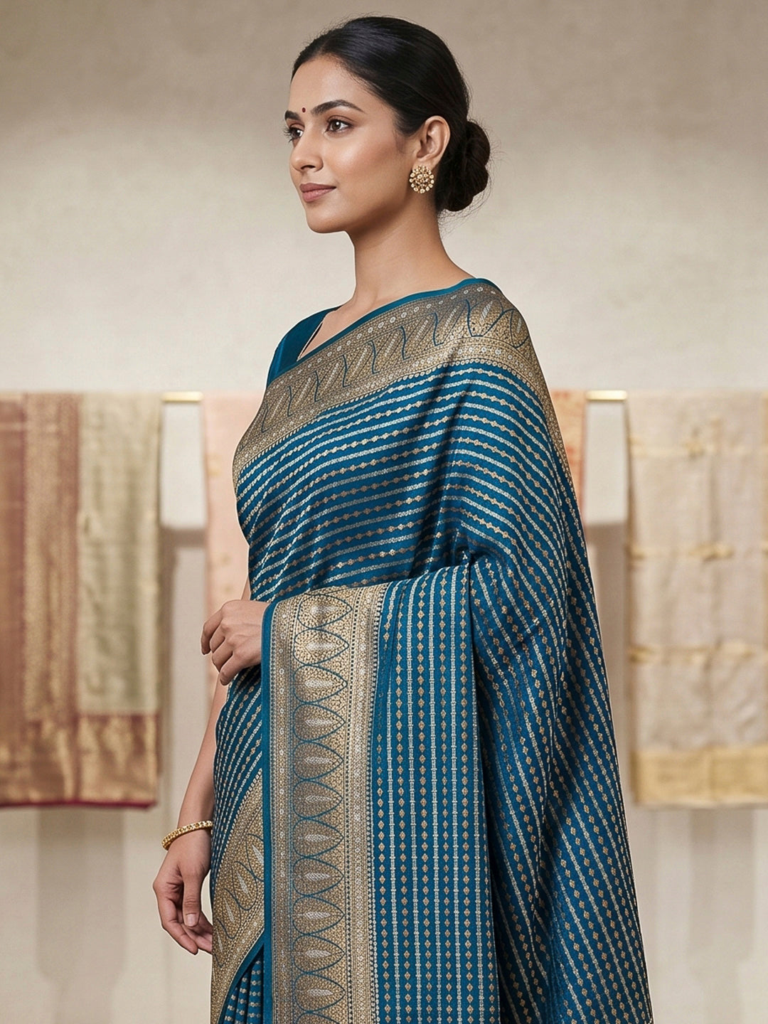 Peacock Blue Art Silk Woven Saree