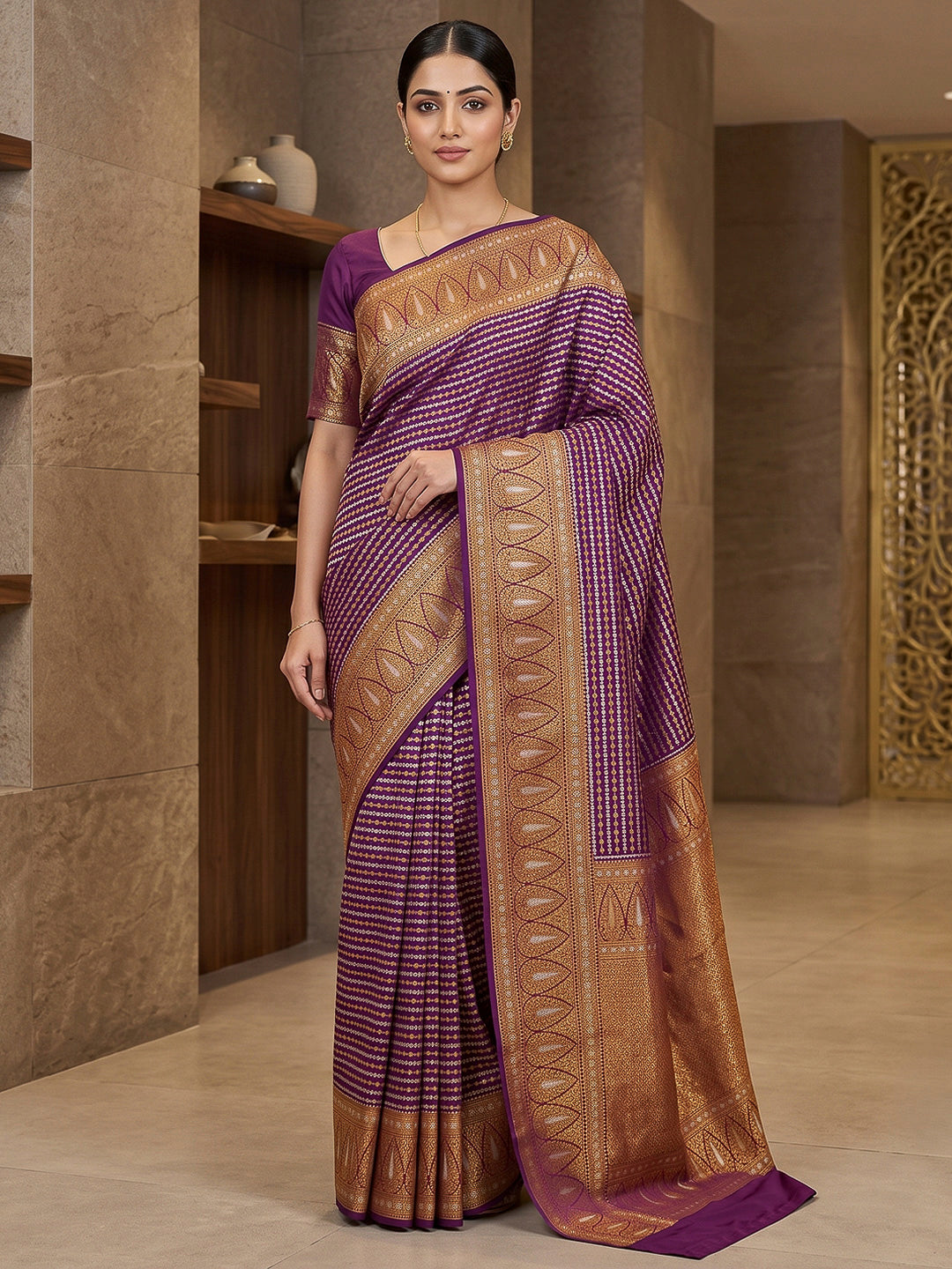 Purple Art Silk Woven Saree