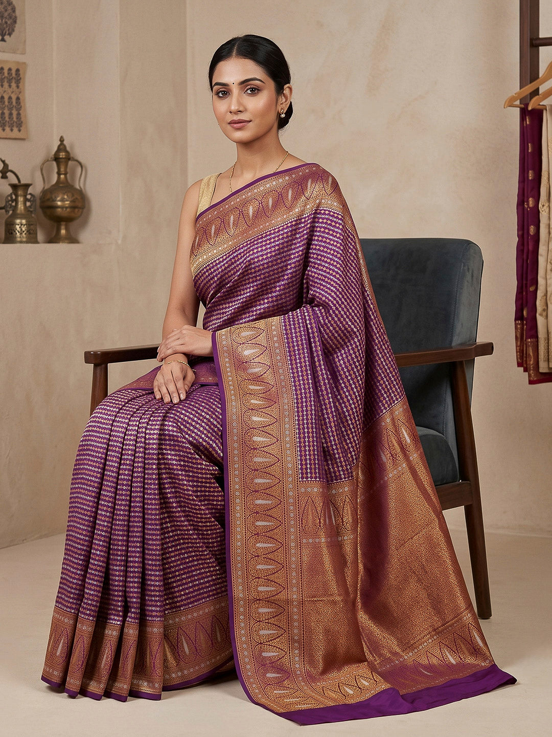 Purple Art Silk Woven Saree