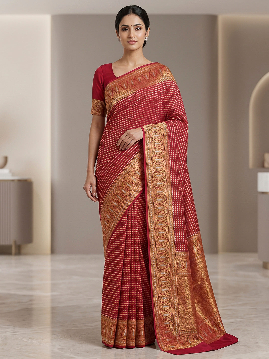 Red Art Silk Woven Saree