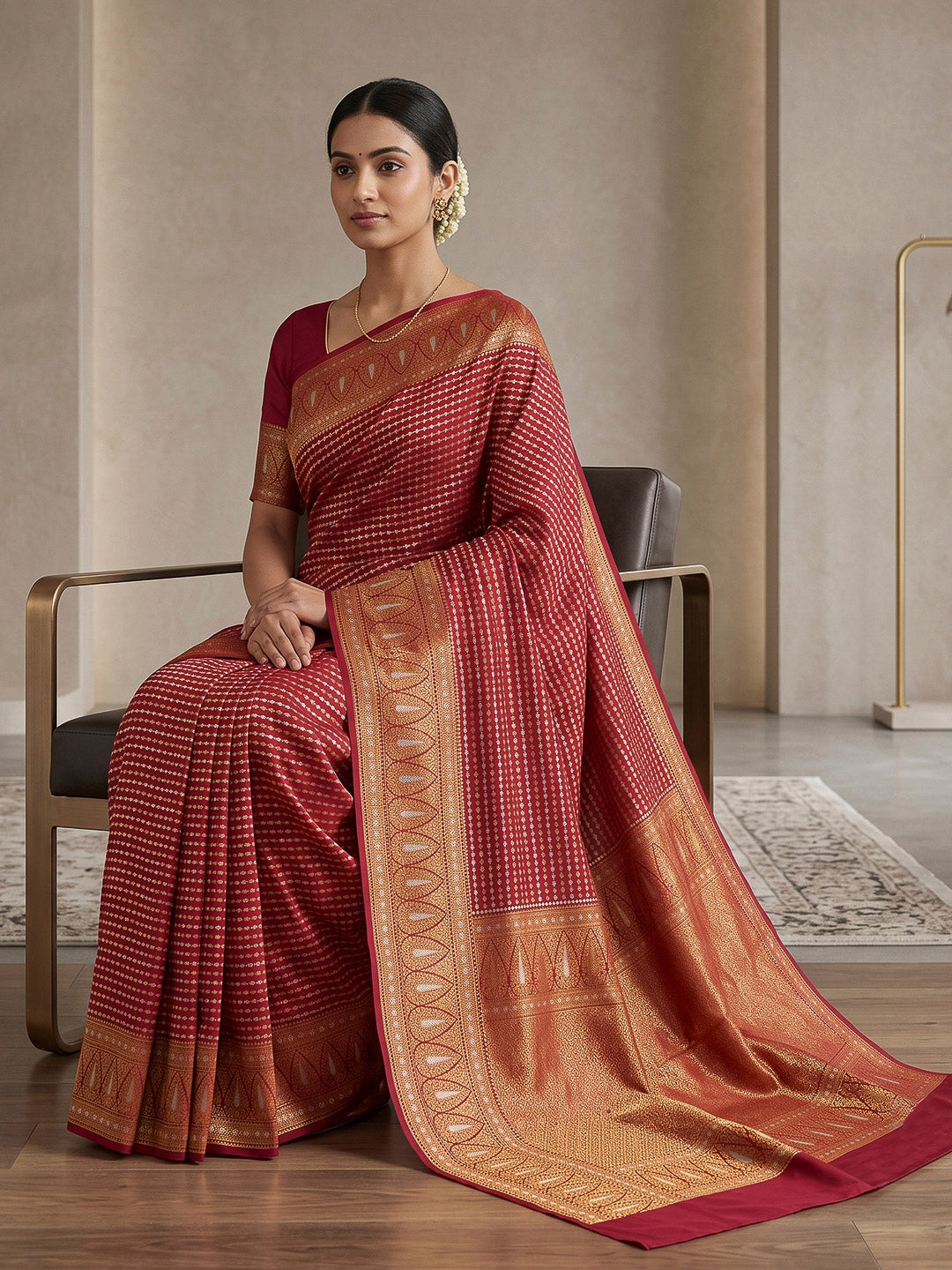 Red Art Silk Woven Saree