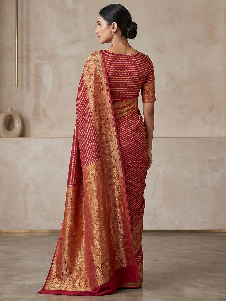Red Art Silk Woven Saree