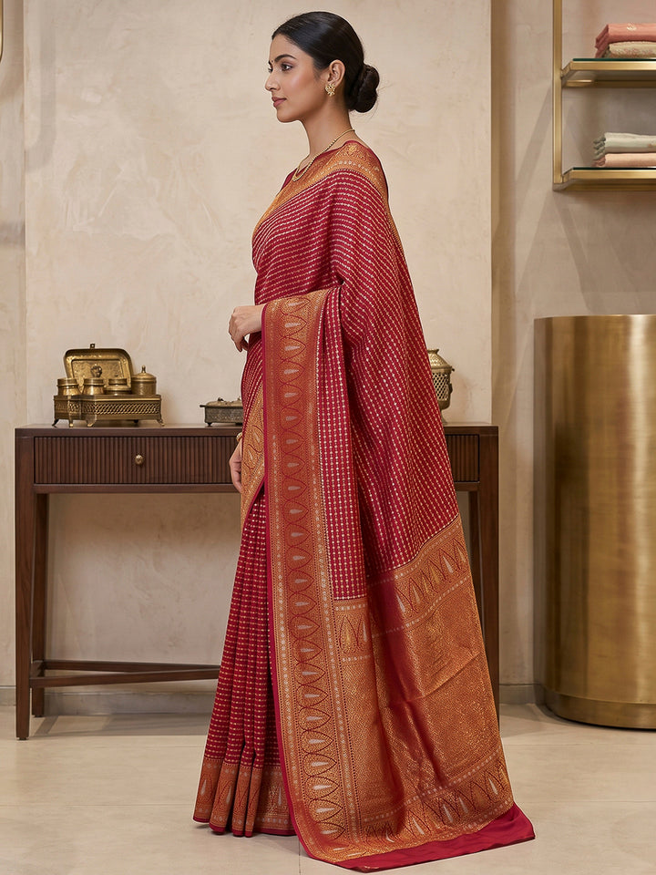 Red Art Silk Woven Saree