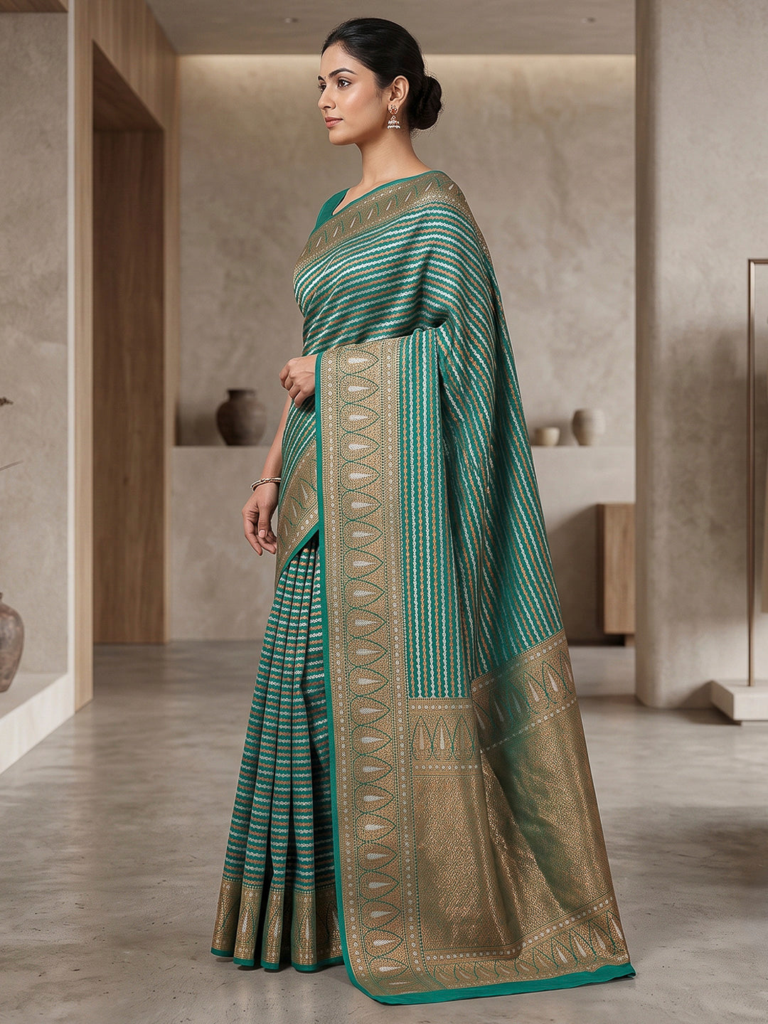 Sea Green Art Silk Woven Saree