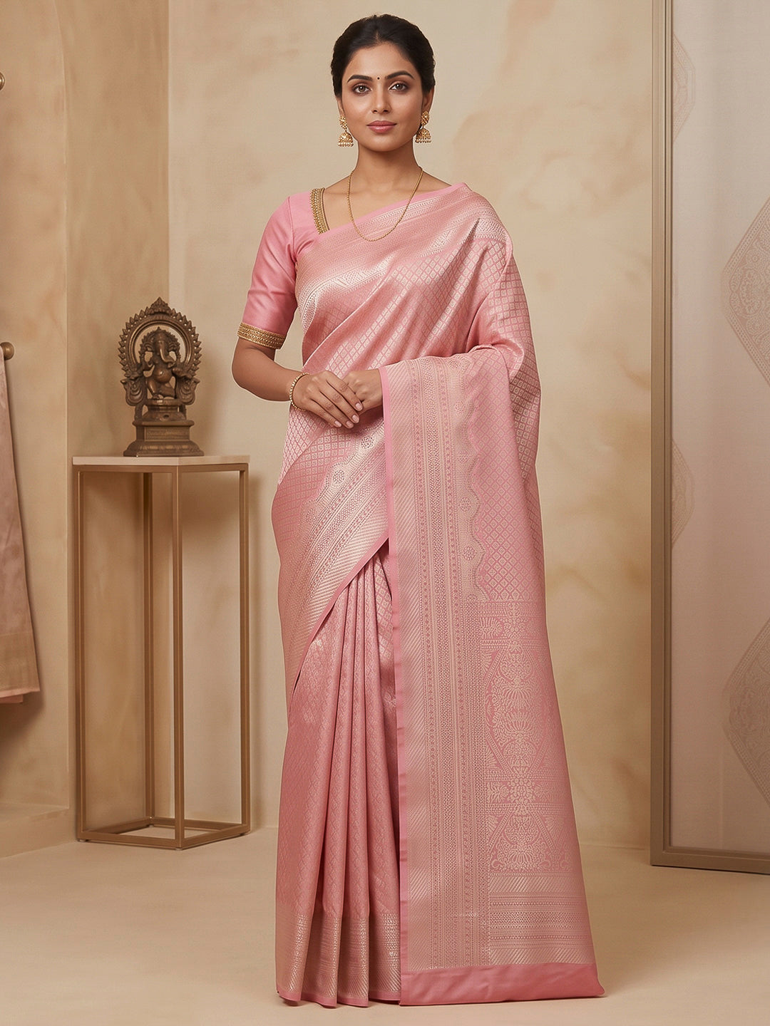 Pink Art Silk Woven Saree