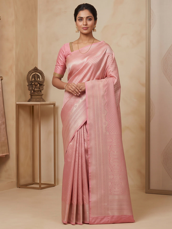 Pink Art Silk Woven Saree