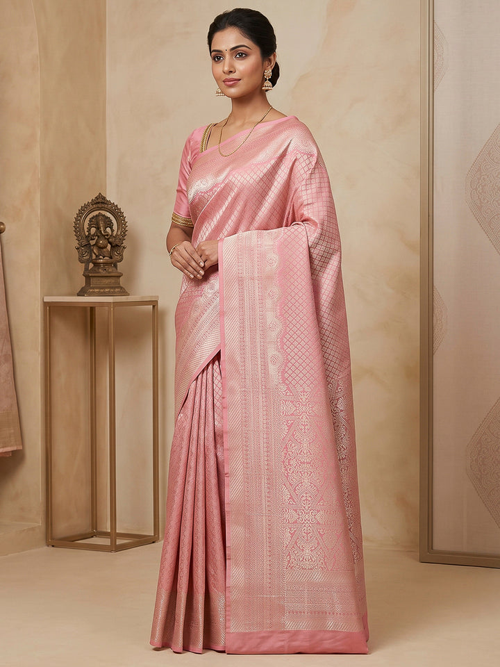 Pink Art Silk Woven Saree