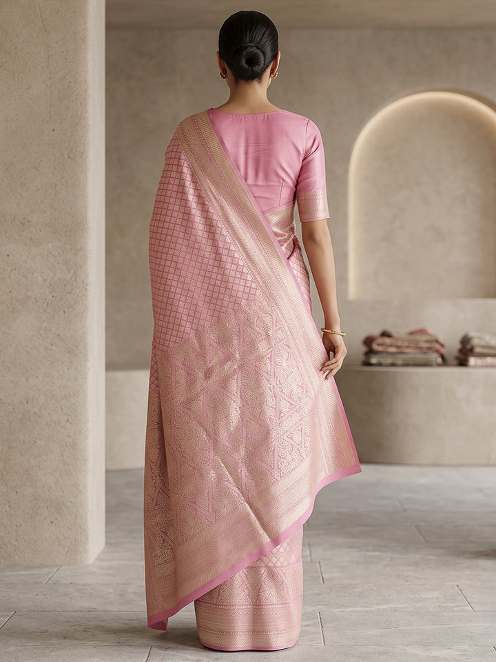 Pink Art Silk Woven Saree