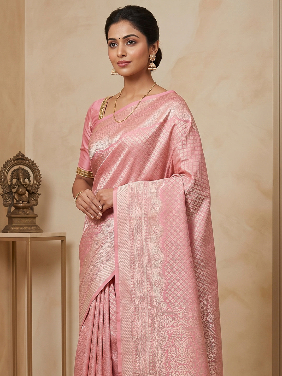 Pink Art Silk Woven Saree
