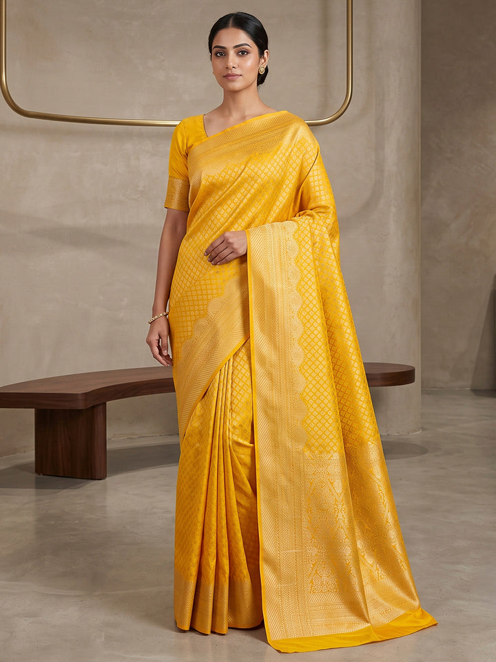 Yellow Art Silk Woven Saree