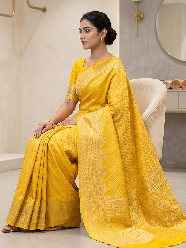 Yellow Art Silk Woven Saree