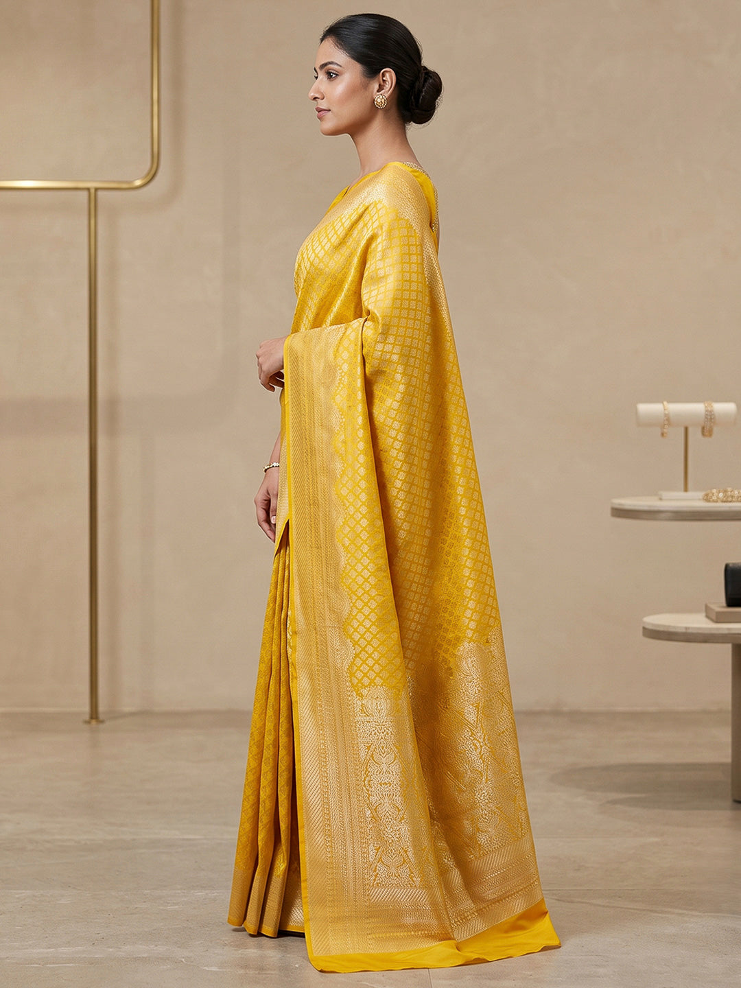 Yellow Art Silk Woven Saree
