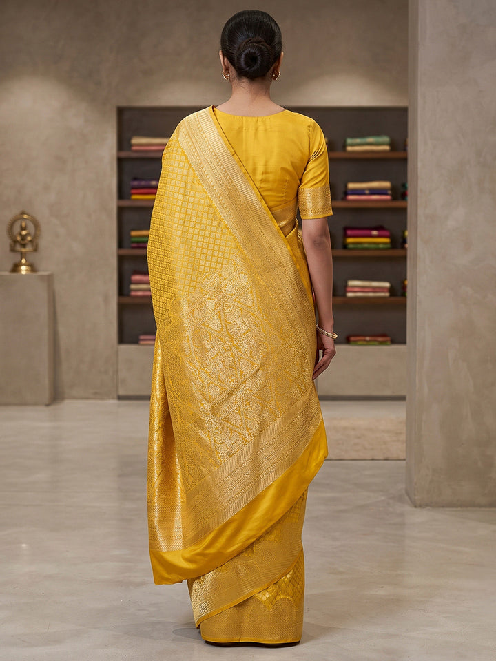 Yellow Art Silk Woven Saree