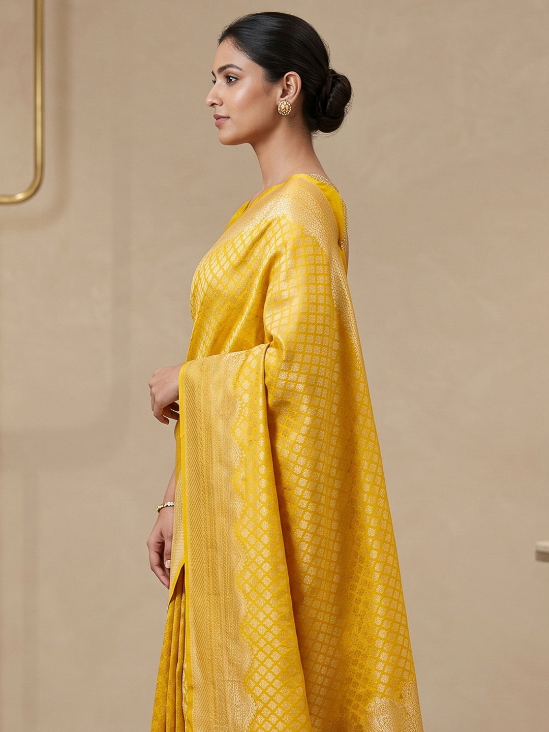 Yellow Art Silk Woven Saree