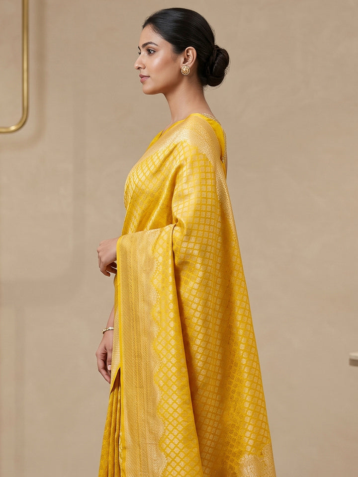 Yellow Art Silk Woven Saree