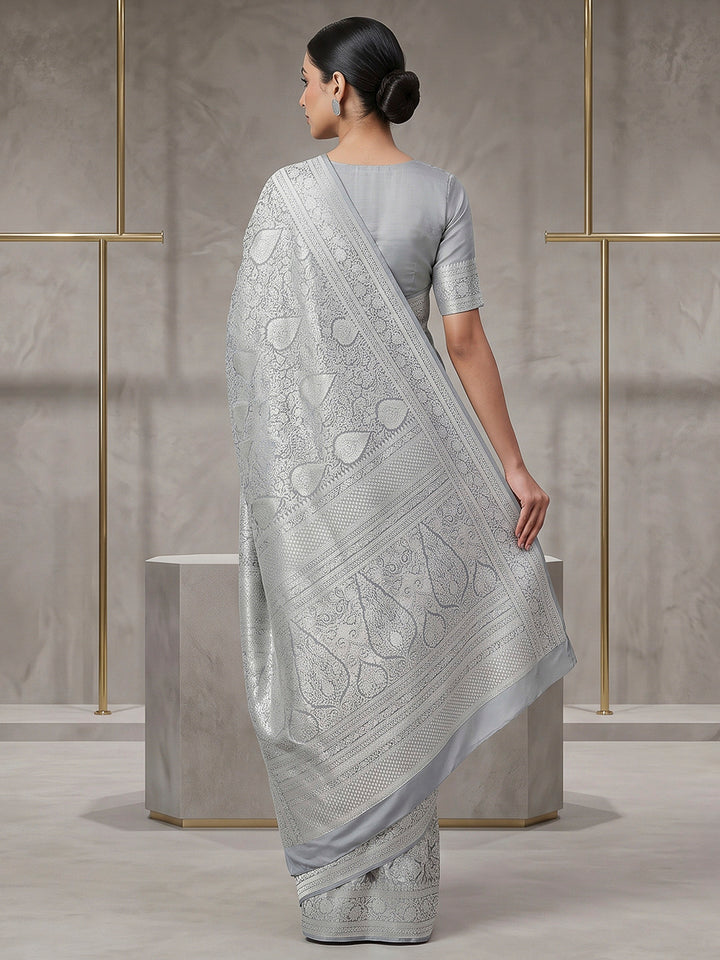 Grey Art Silk Woven Saree