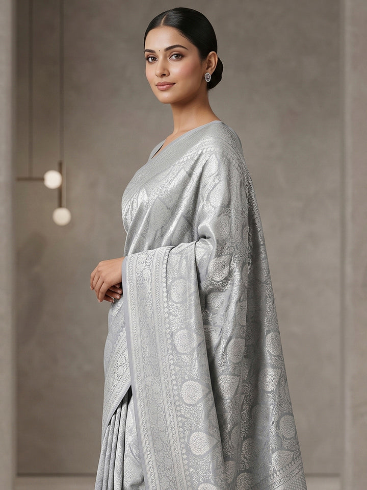 Grey Art Silk Woven Saree