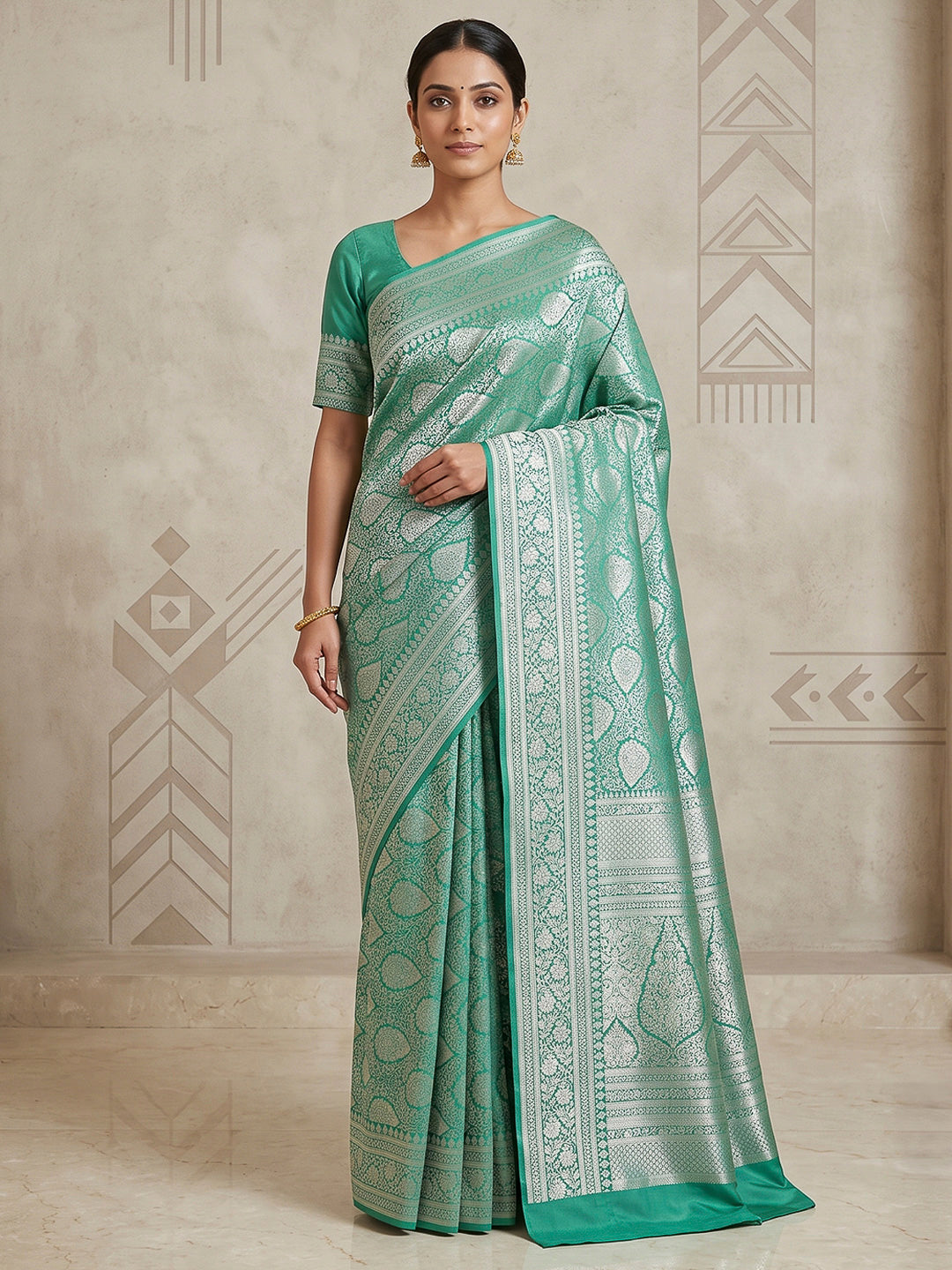 Sea Green Art Silk Woven Saree