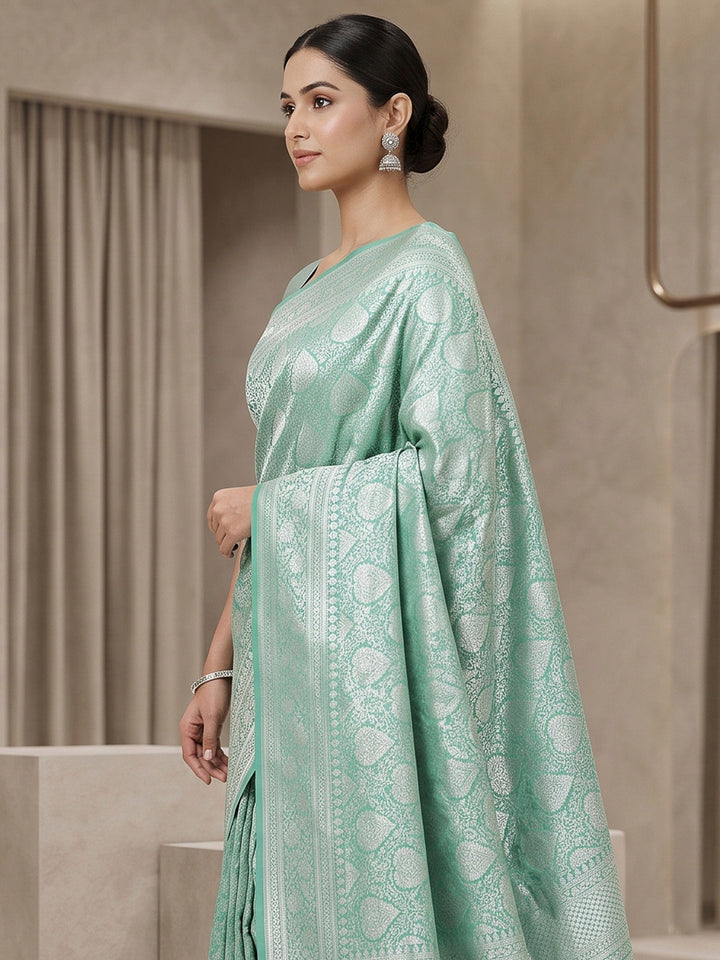 Sea Green Art Silk Woven Saree
