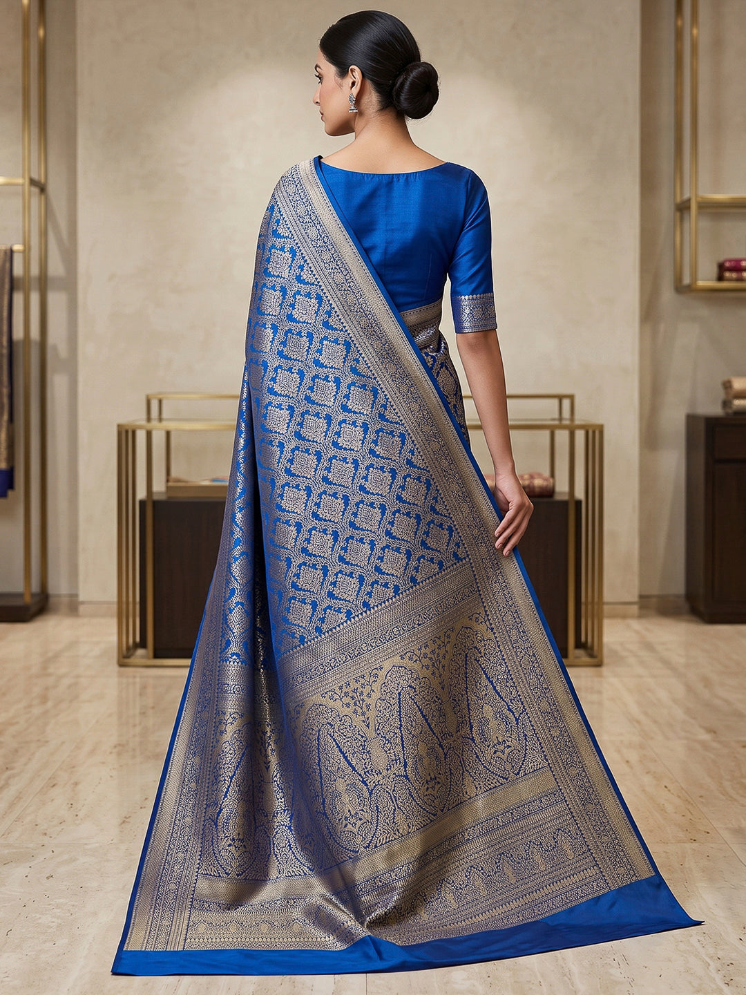 Royal-Blue Art Silk Woven Saree