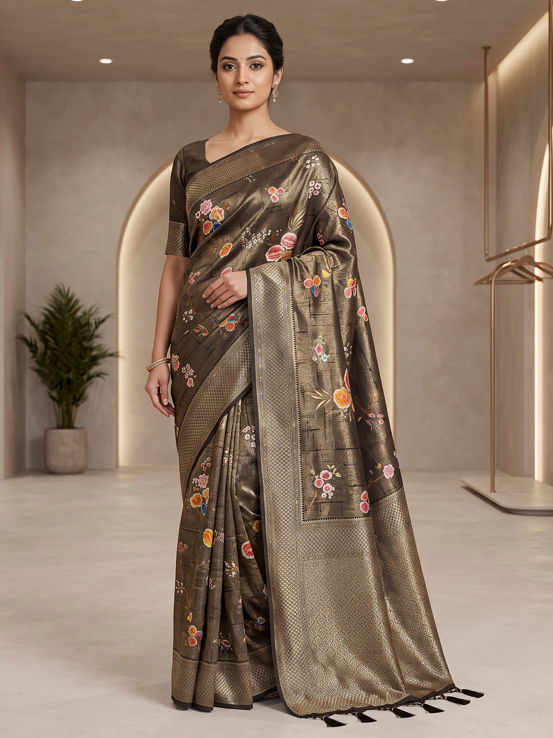Black Art Silk Woven Saree