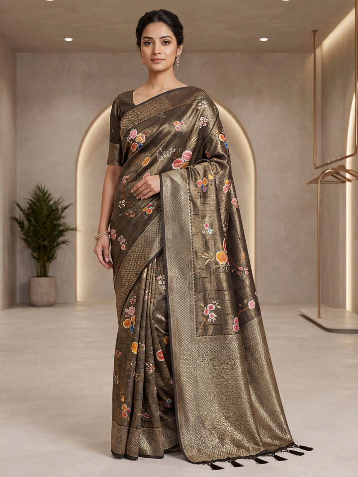 Black Art Silk Woven Saree