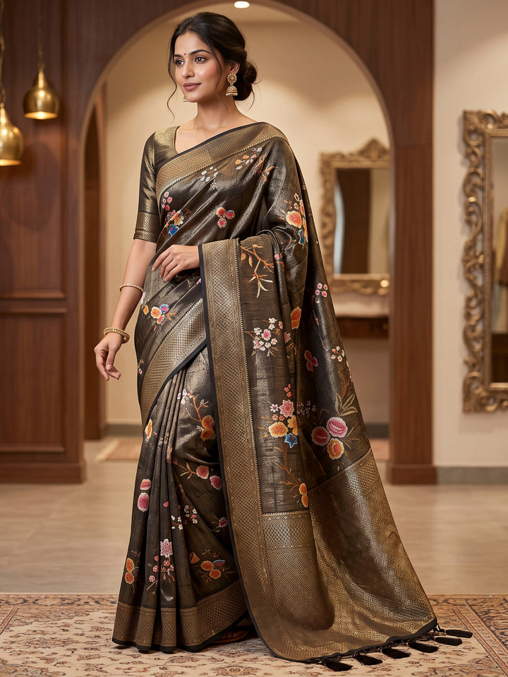 Black Art Silk Woven Saree