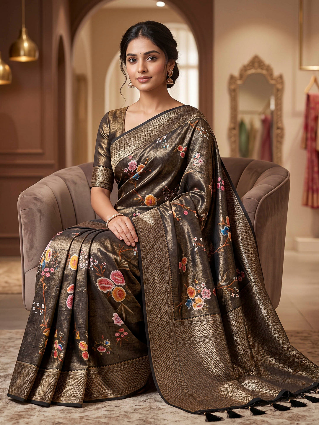 Black Art Silk Woven Saree