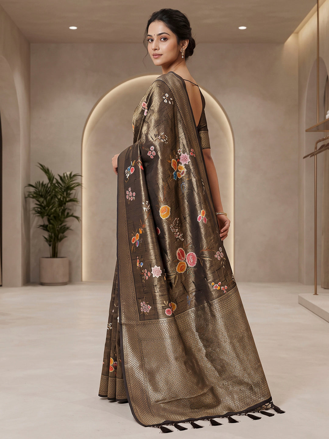 Black Art Silk Woven Saree