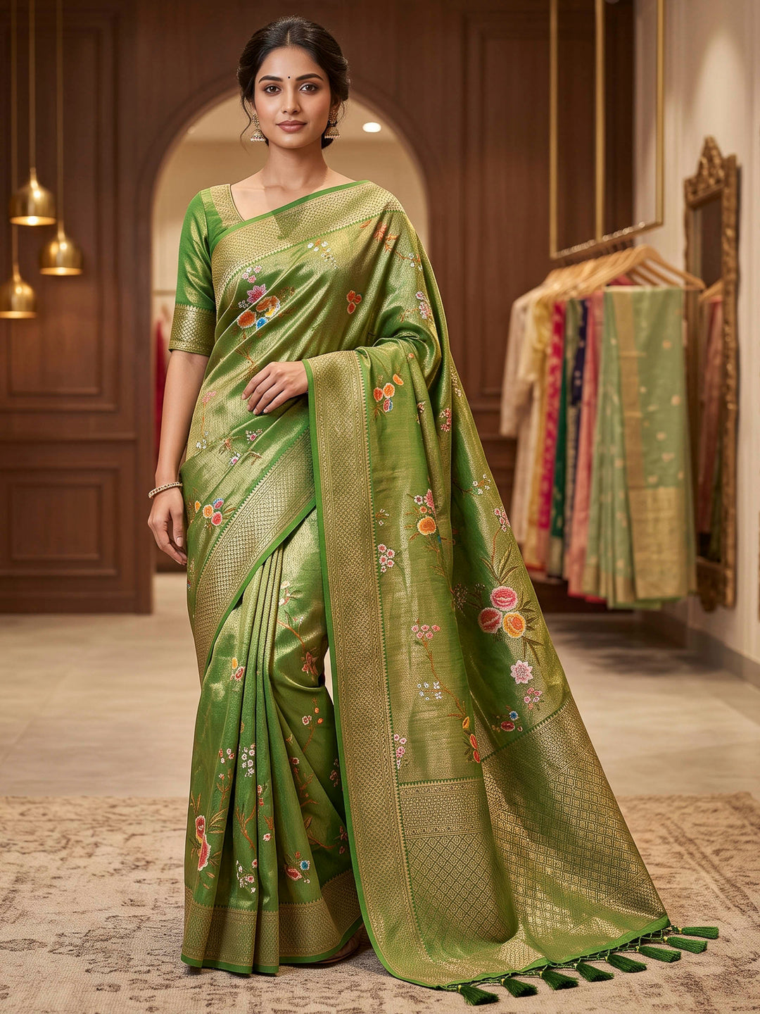 Green Art Silk Woven Saree
