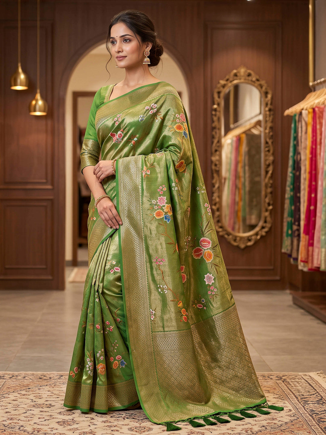 Green Art Silk Woven Saree