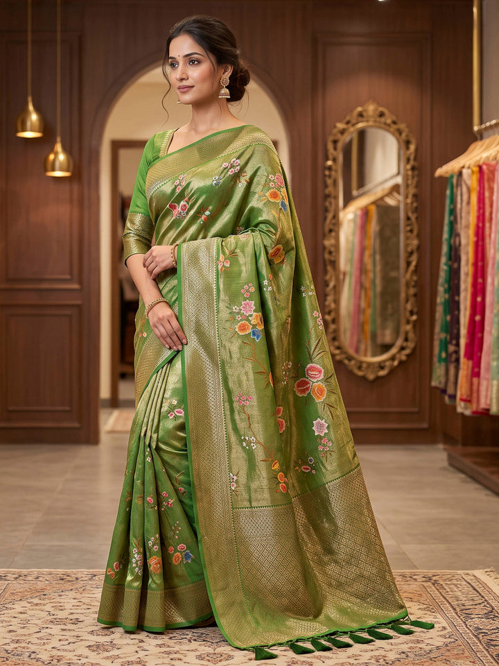 Green Art Silk Woven Saree