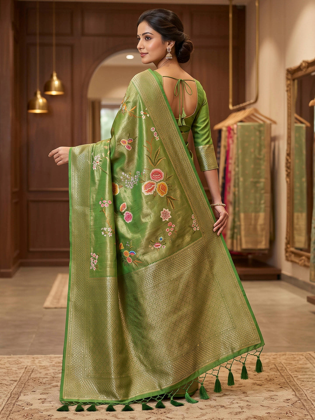 Green Art Silk Woven Saree
