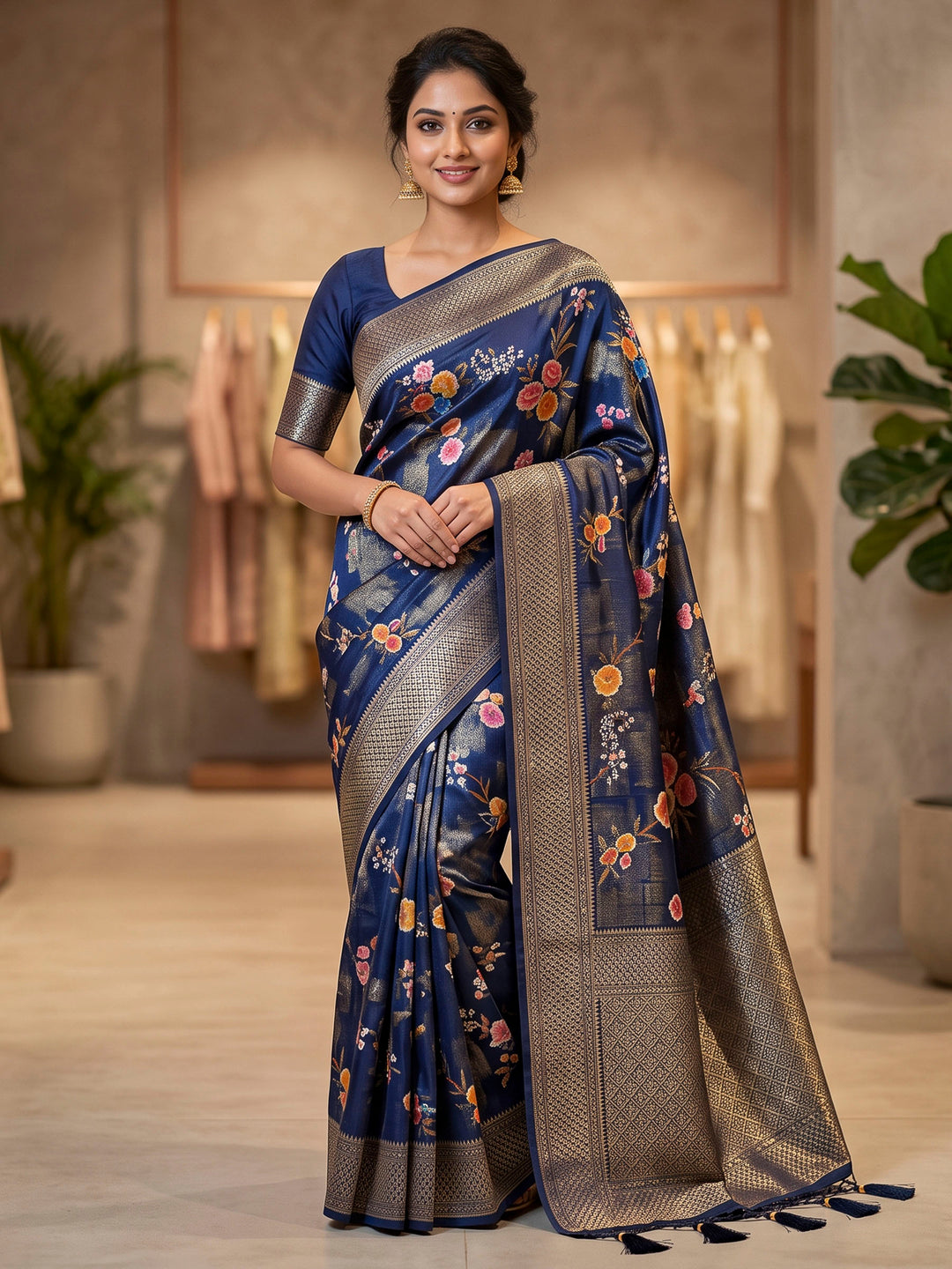 Navy Blue Art Silk Woven Saree