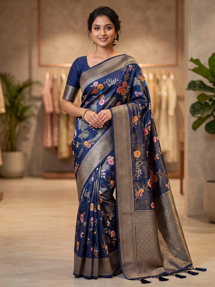 Navy Blue Art Silk Woven Saree