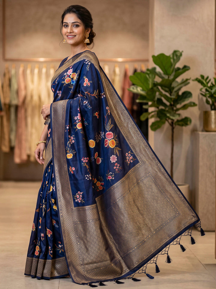 Navy Blue Art Silk Woven Saree