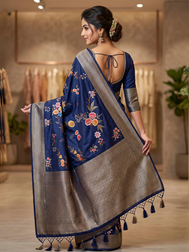 Navy Blue Art Silk Woven Saree
