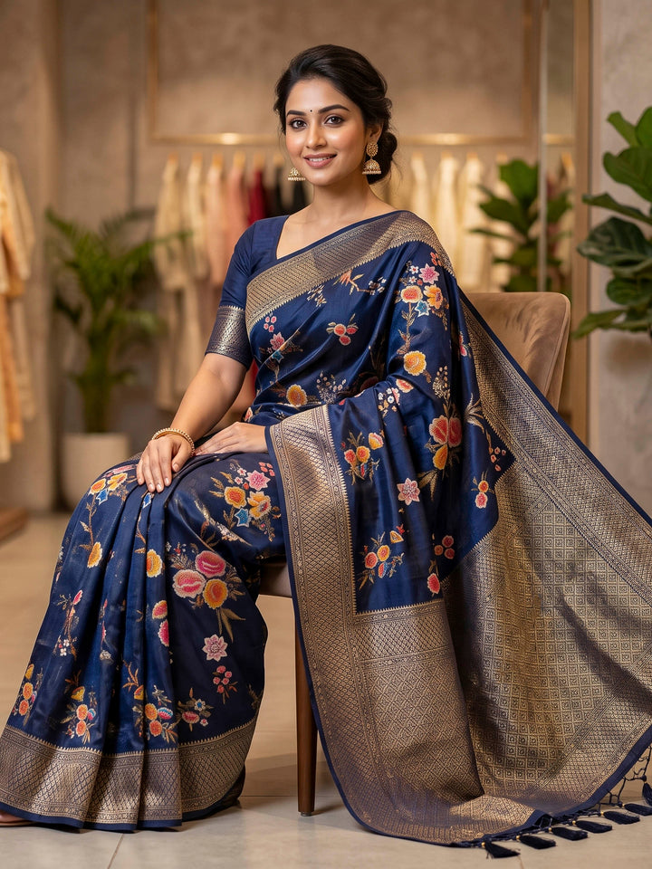 Navy Blue Art Silk Woven Saree