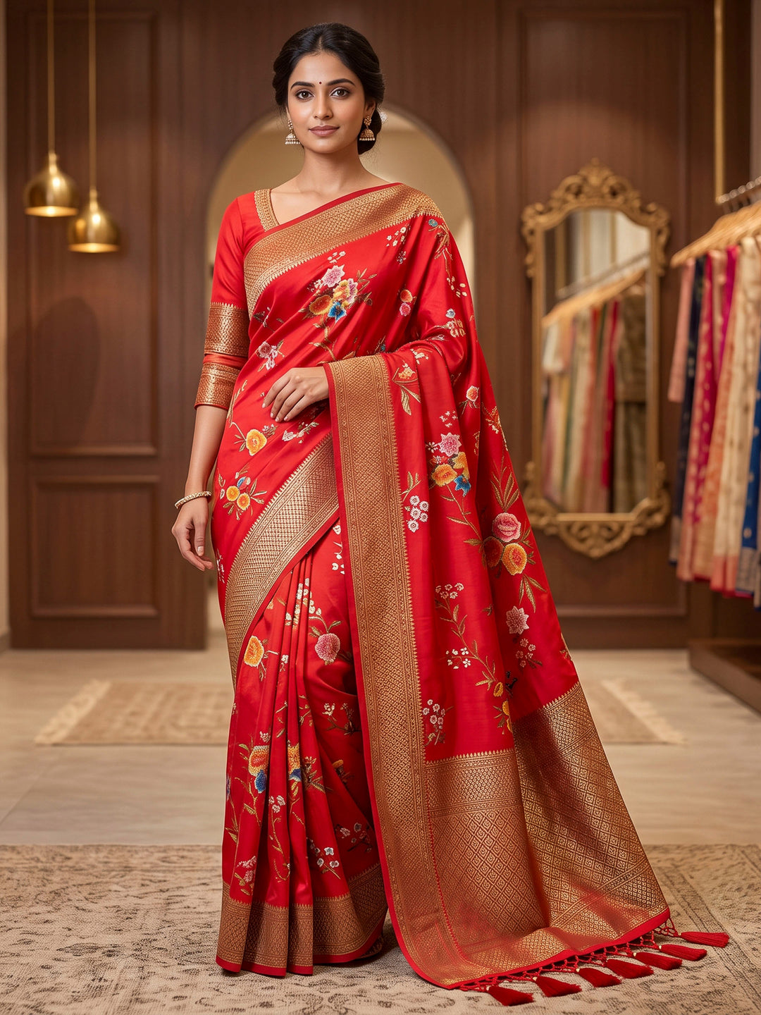 Red Art Silk Woven Saree