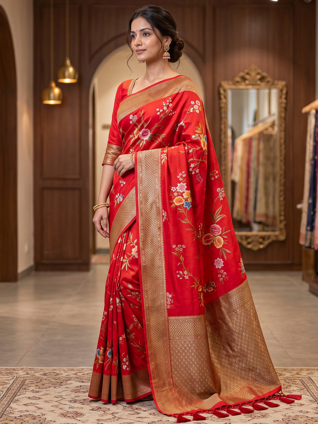 Red Art Silk Woven Saree