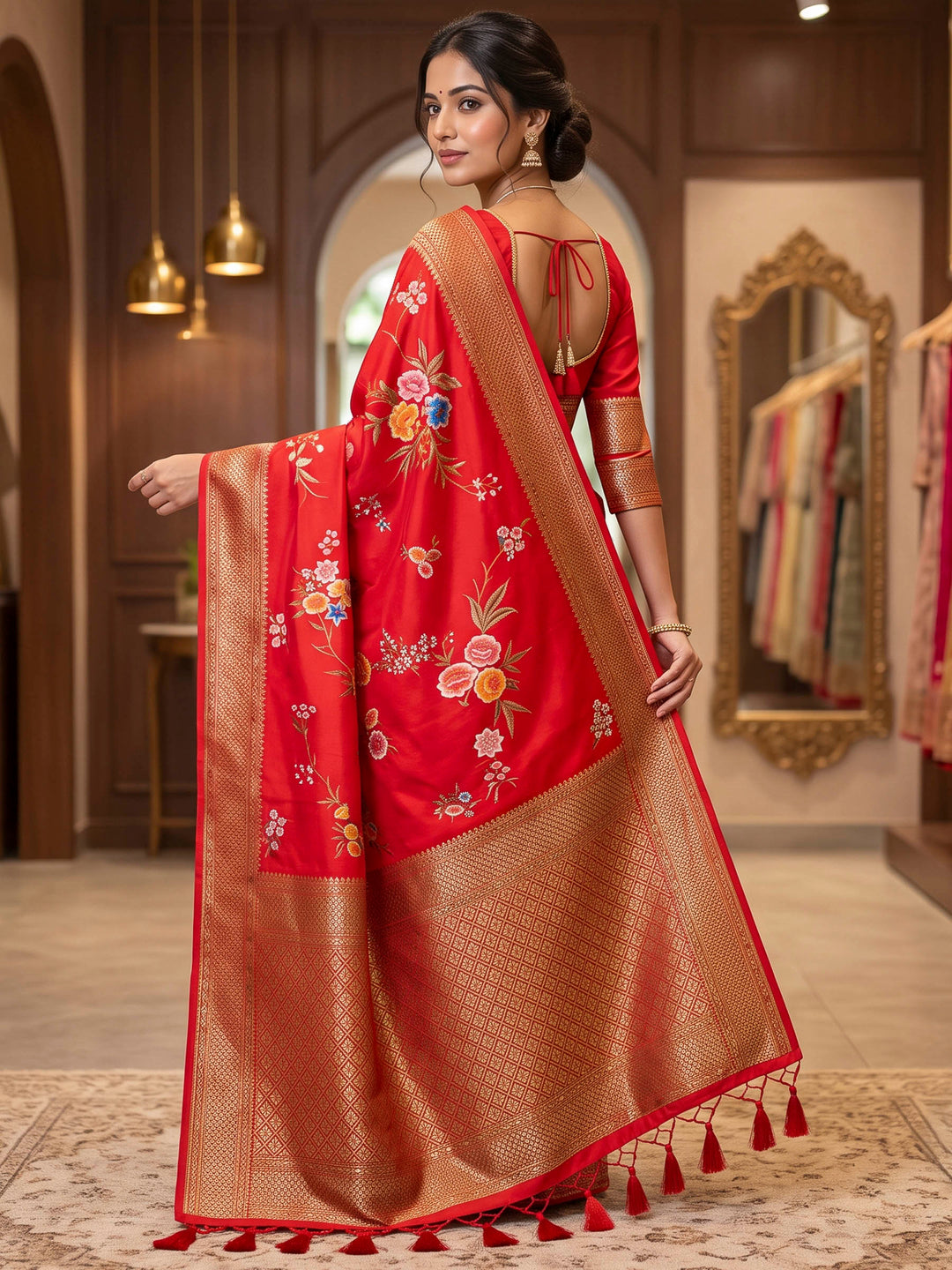 Red Art Silk Woven Saree