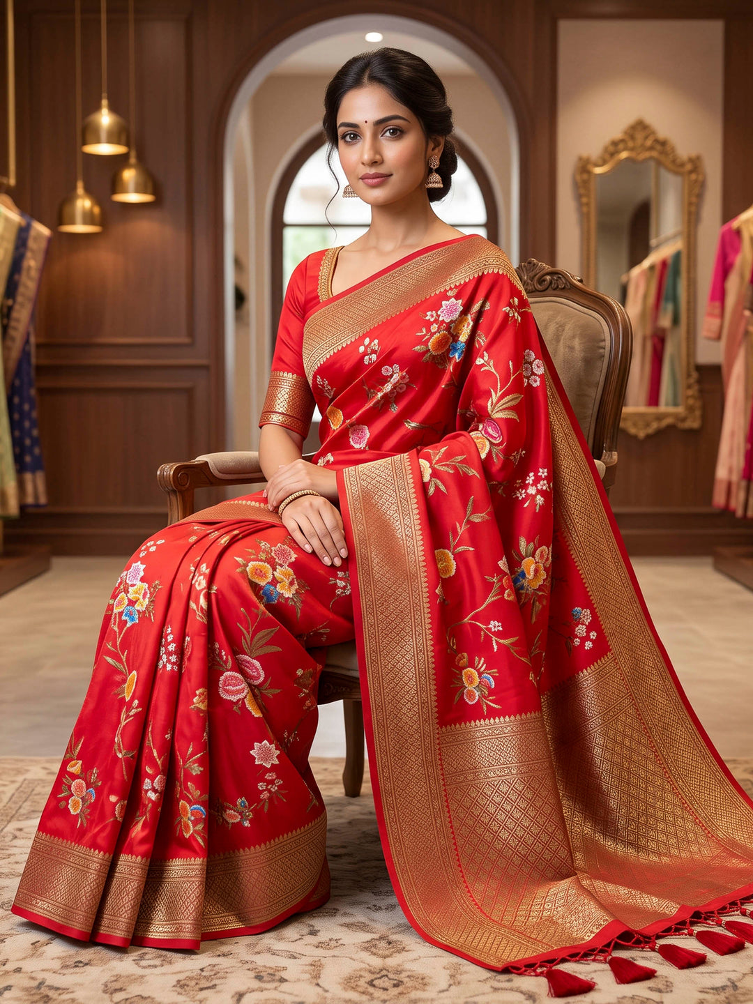 Red Art Silk Woven Saree