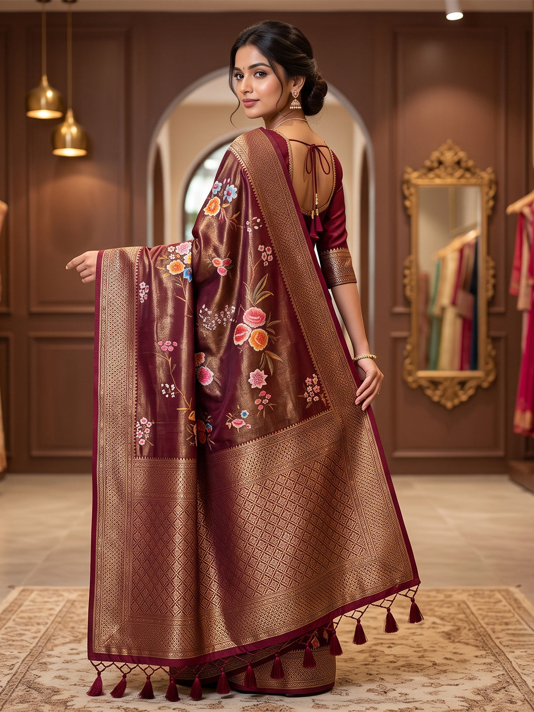 Wine Art Silk Woven Saree
